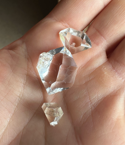 Lot of 3 Water Clear Herkimer Diamond Crystals Gem Bag