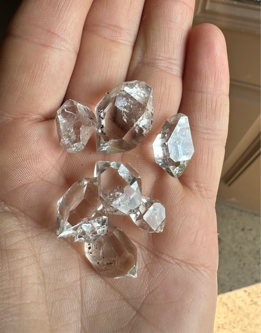 Lot of 6 Water Clear Herkimer Diamond Crystals Gem Bag