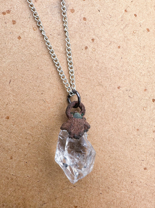 Electroformed Copper Herkimer Diamond Necklace