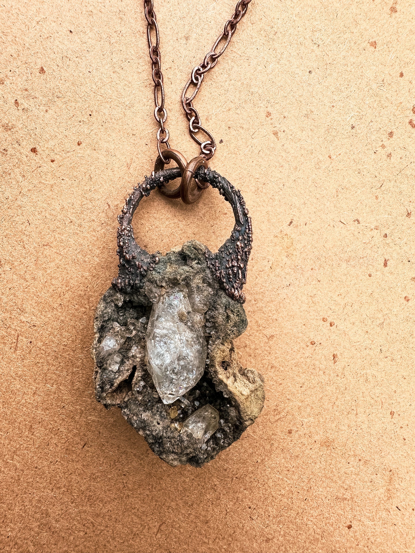 Electroformed Copper Herkimer Diamond Necklace