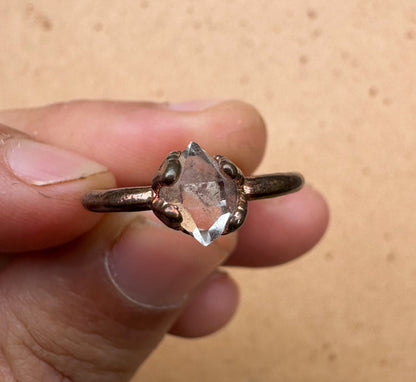 Copper Electroplated Ring w/ Herkimer Diamond Size 6