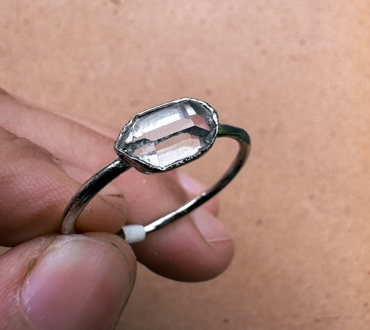 Palladium Coated (Platinum) Electroplated Ring w/ Herkimer Diamond Size 11.25