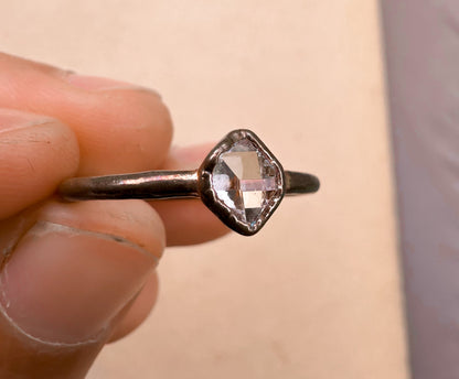 Copper Electroplated Ring w/ Herkimer Diamond Size 7.5