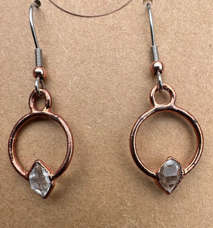 Electroplated Copper Herkimer Diamond Earrings