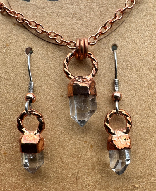 Electroplated Copper Herkimer Diamond Necklace & Earrings