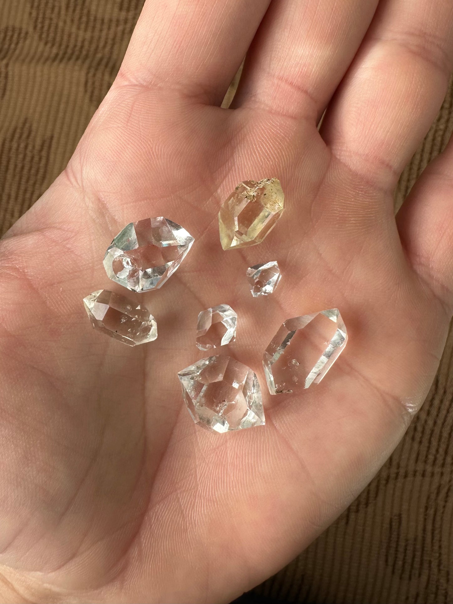 Lot of 7 Water Clear Herkimer Diamond Crystals Approx. 9g