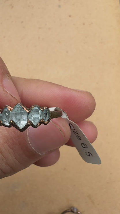 Copper Electroplated Ring w/ 5 Herkimer Diamonds Size 6.5