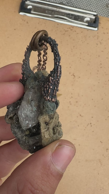 Electroformed Copper Herkimer Diamond Necklace