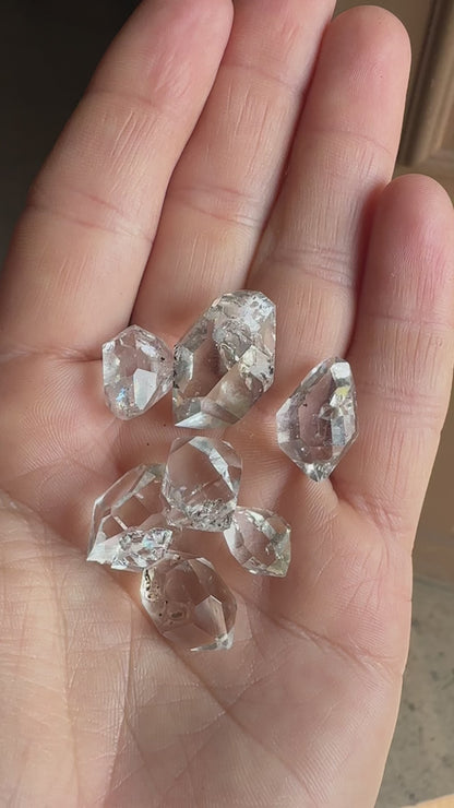 Lot of 6 Water Clear Herkimer Diamond Crystals Gem Bag