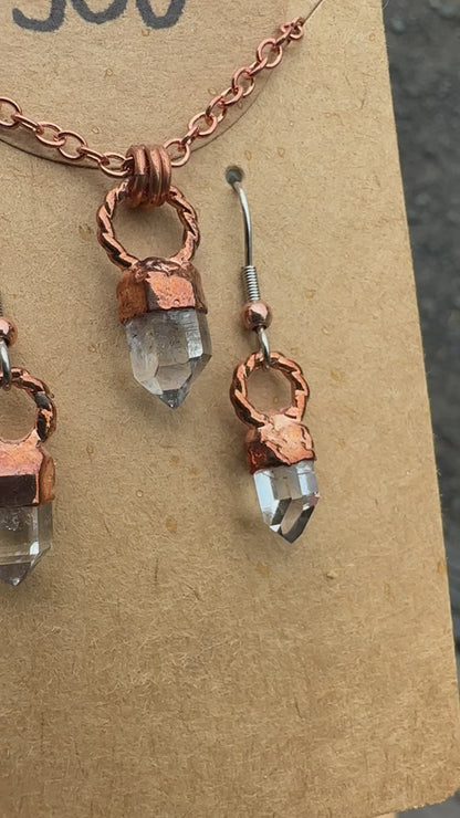 Electroplated Copper Herkimer Diamond Necklace & Earrings