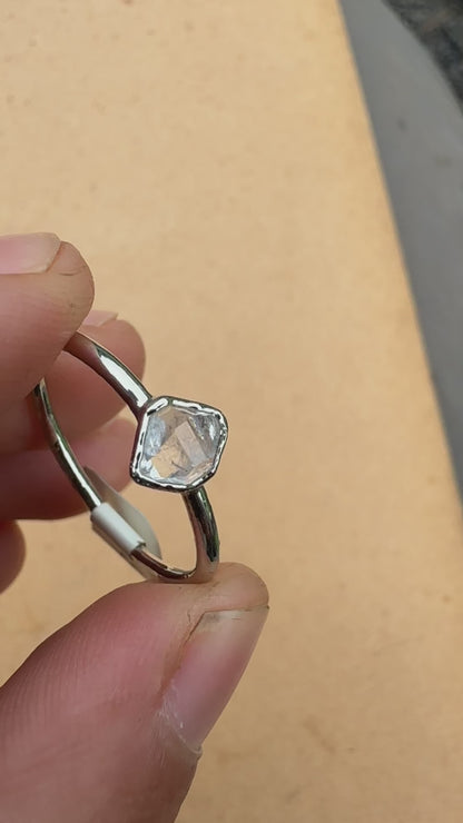 Palladium Coated (Platinum) Electroplated Ring w/ Herkimer Diamond Size 8